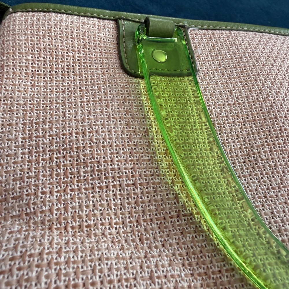 Relic‎ Handbag Straw Satchel Green Lucite Handles Floral Charm Y2K Vintage Style - Picture 10 of 14